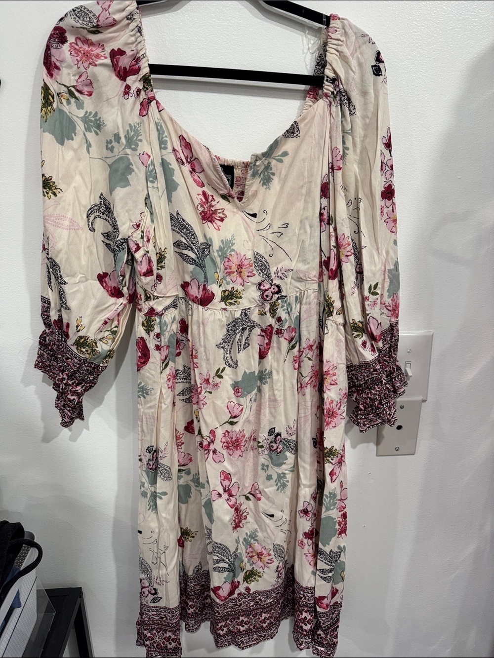 Angie Cream Dress with Pink and Green Floral Print